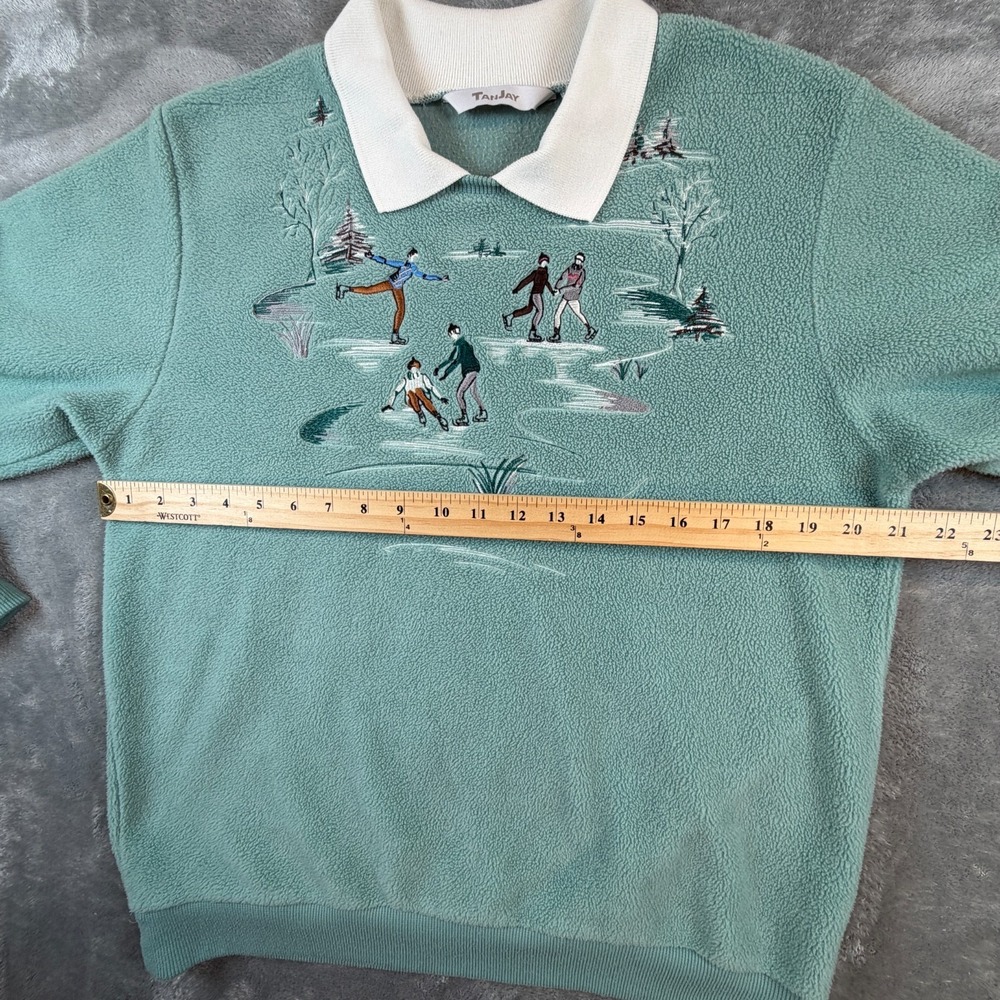 Vintage Collared Embroidered Sweatshirt Winter Ice Skating TanJay Womens Medium - Picture 6 of 7